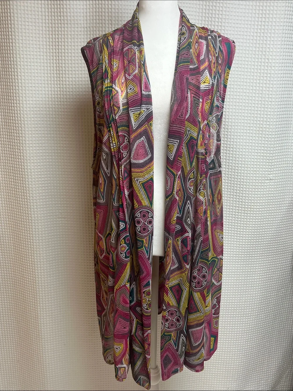 Susan Graver set of 3 open front sleeveless flowy chiffon colorful vests-1X